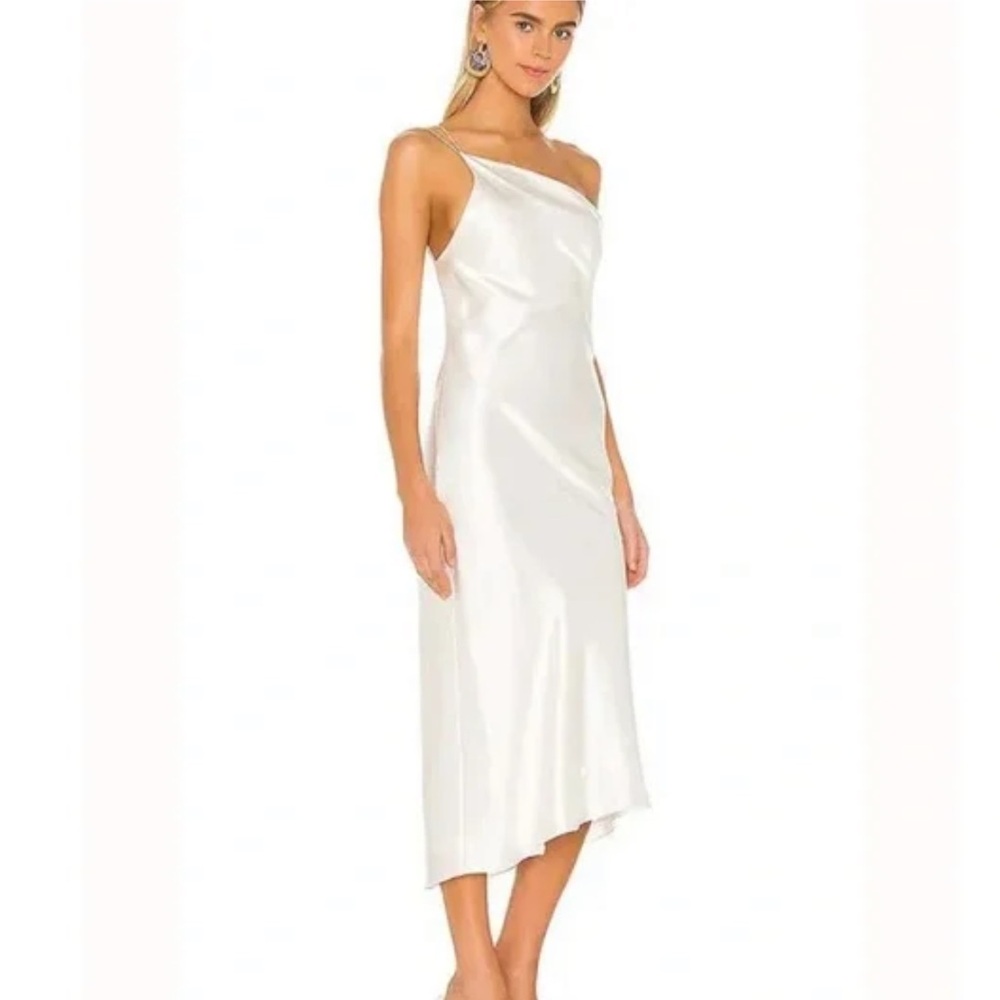 ALIX NYC Satin One-Shoulder Slip Dress in Ivory